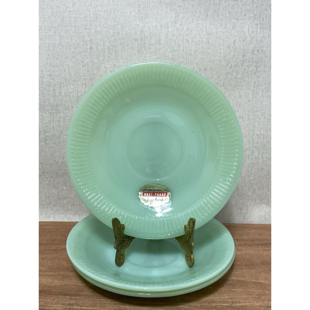 Jadeite Fire King Jane Ray Saucer Set Oven Ware Jadite USA Set Of 3 - Picture 3 of 7